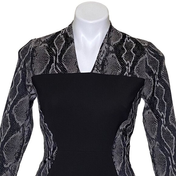 French Connection Black Snake Skin Print Sheath Dress, 3/4-Sleeve Women's Size 6 - Picture 2 of 11